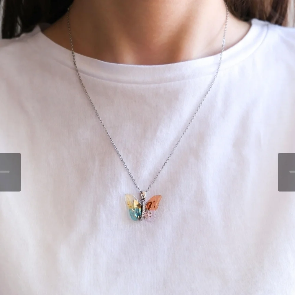 NWT Rainbow Butterfly Necklace Stainless Steel 16